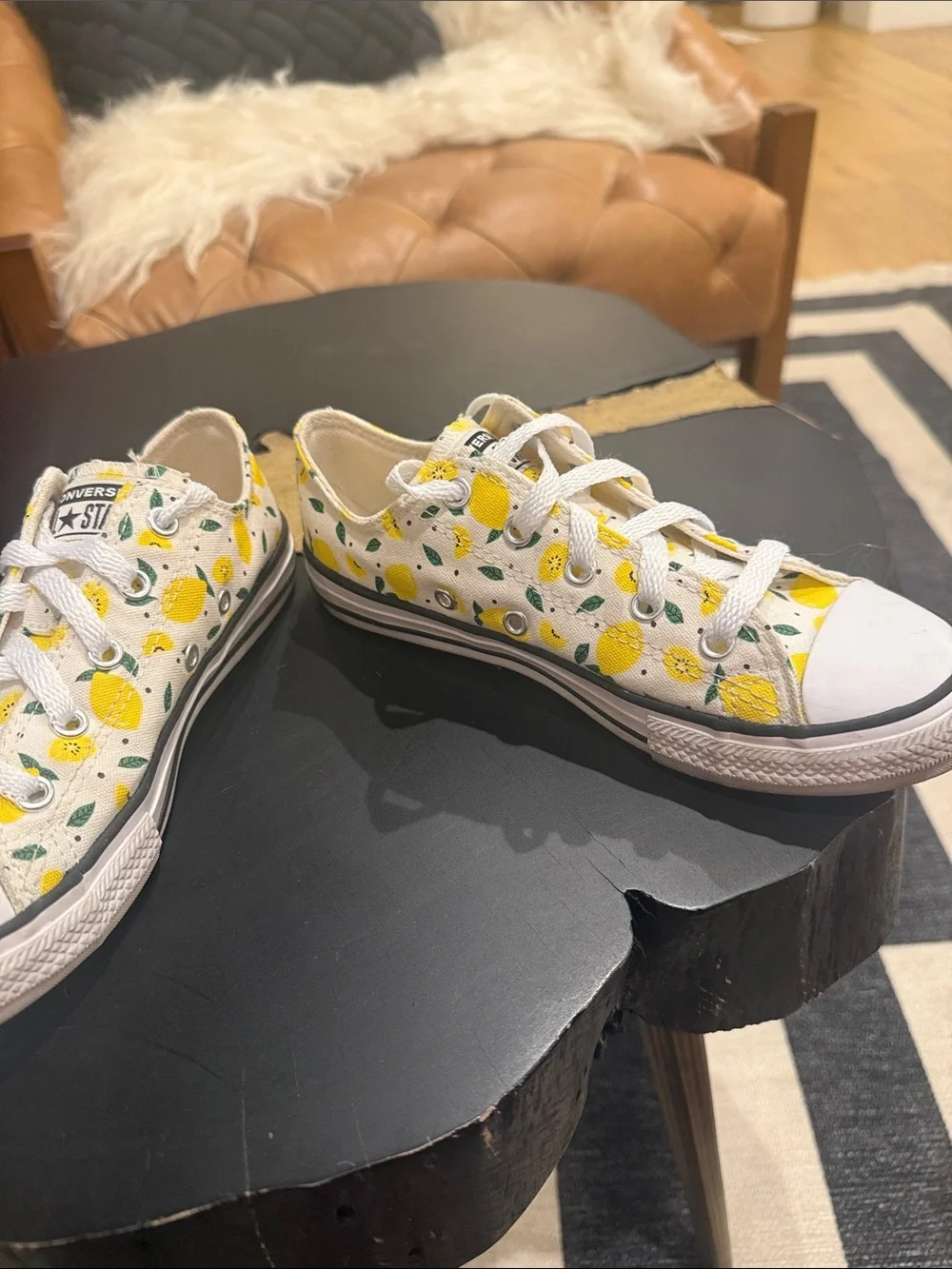 Converse All Star Kids White Low Top Sneakers with Yellow Lemon Print